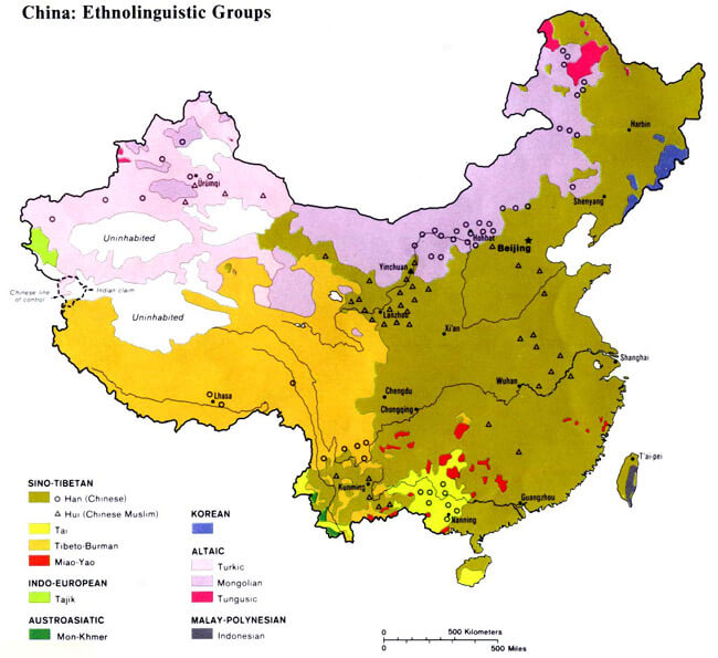 نقشه پراکندگی اقوام چین